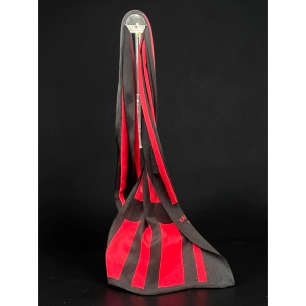 Vintage Bill Blass Silk Scarf Red Black Stripe Head Wrap Purse 80s Designer VTG